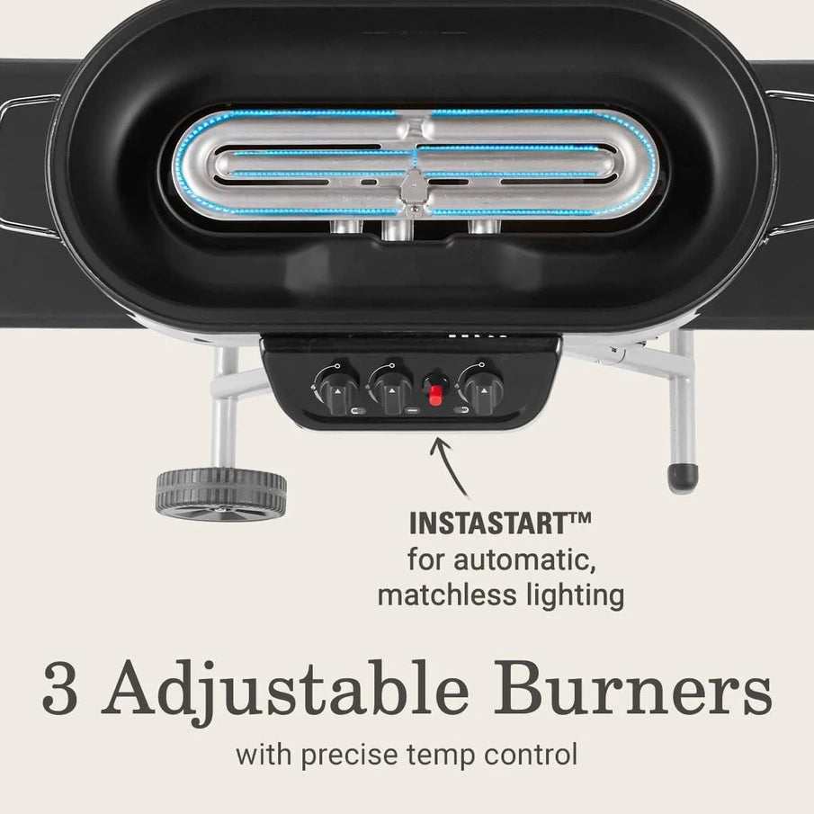 RoadTrip 285 Portable Stand-Up Propane Grill With 3 Adjustable Burners And Instastart Ignition, 20,000 BTUs Of Power For Outdoor Cooking
