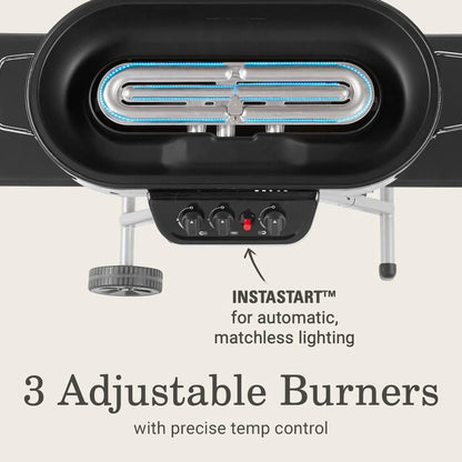 RoadTrip 285 Portable Stand-Up Propane Grill With 3 Adjustable Burners And Instastart Ignition, 20,000 BTUs Of Power For Outdoor Cooking