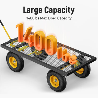 Steel Garden Cart, 2-in-1 1400 Lbs Heavy Duty Utility Wagon, With Removable Mesh Sides To Convert Into Flatbed