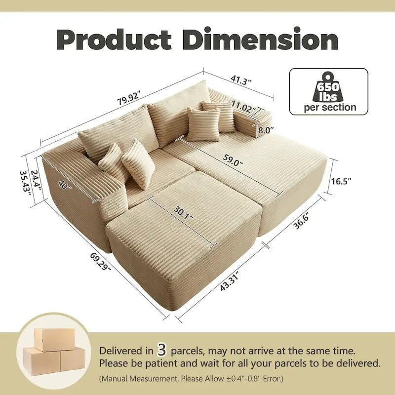 Hooowooo Modern Plush Sectional Sofa L-Shaped Couch With Removable Ottoman