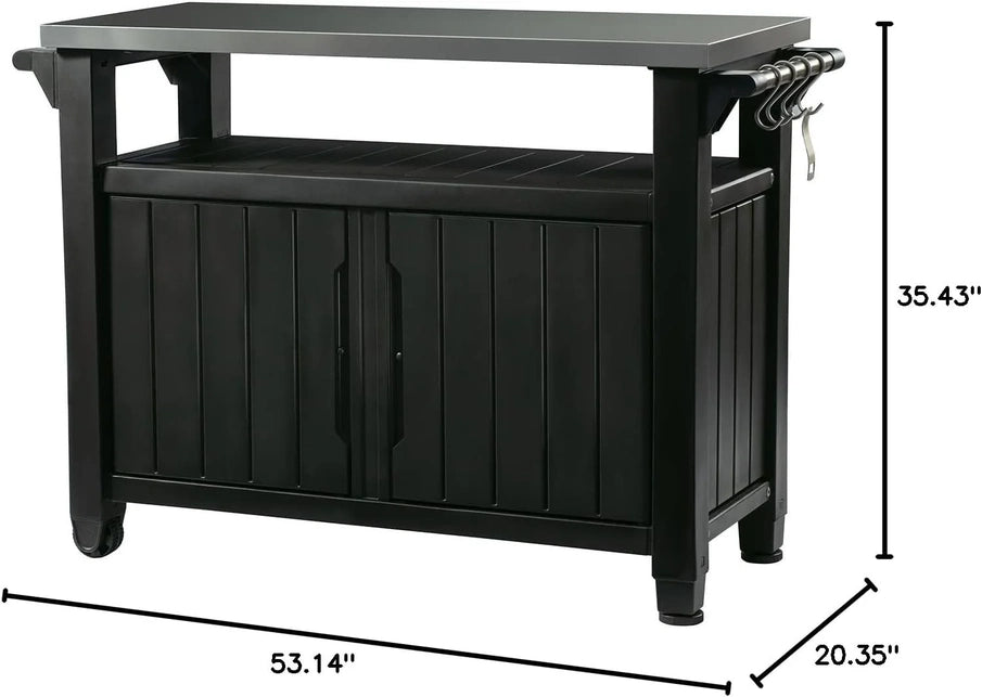 Keter Outdoor Rolling Table Cart For Food Prep, Storage, Bar And Grill, Dark Brown
