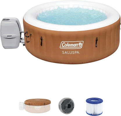 Coleman SaluSpa Miami AirJet 2 To 4 Person Round Inflatable Hot Tub Portable Outdoor Spa With 120 Soothing AirJets And Insulated Cover, Black