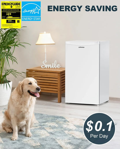 Upstreman 3.2 Cu. Ft. Mini Fridge With Freezer, Single Door Mini Fridge, Dorm Fridge, Adjustable Thermostat, Black-BR321
