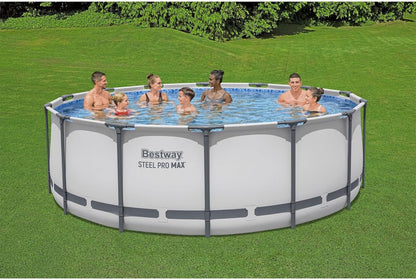 Steel Pro MAX 14 Ft. x 48 In. Round Metal Frame Above Ground Outdoor Swimming Pool Set With 1,000 Filter Pump, Ladder, And Cover, Gray