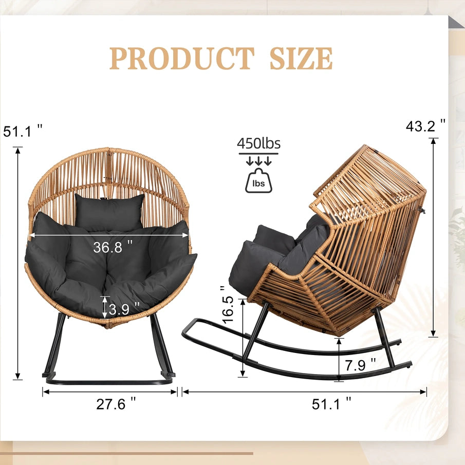 Walsunny Egg Chairs Outdoor Patio Wicker Oversized Egg Shell Lounger Lawn Chair With Cushion For Indoor Outside Porch Balcony Backyard