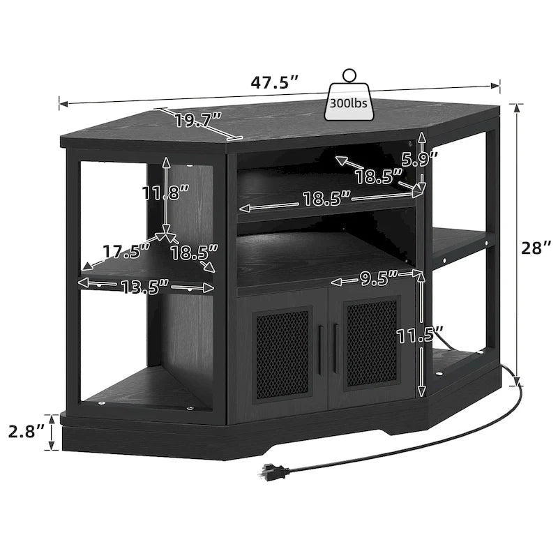 Farmhouse Corner TV Stand Entertainment Center Media Console For TVs Up To 55 With Power Outlet