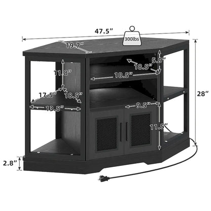 Farmhouse Corner TV Stand Entertainment Center Media Console For TVs Up To 55 With Power Outlet