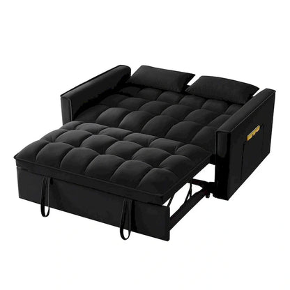 4 in1 Loveseat Sofa Bed With Armrests And Storage Pockets, Multi-Function Tufted Pull-Out Sofa Bed With Adjustable Backrest