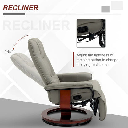 HomCom Faux Leather Adjustable Manual Swivel Base Recliner Chair With Comfortable And Relaxing Footrest