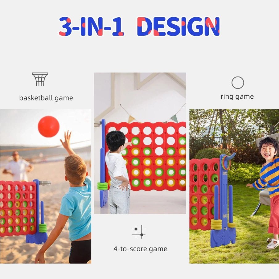 Unicoo 3-in-1 Giant 4 In. A Row Game, Featuring Basketball Hoop, Ring Toss Game And 4-to-Score Game. For Kids And Adults