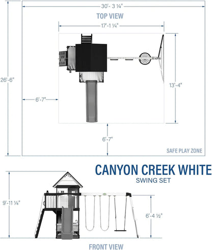 Backyard Discovery Canyon Creek Cedar Wood Swing Set With Wave Slide, Clubhouse, Play Kitchen, Picnic Area, Belt Swings, Web Swing, Rock Wall