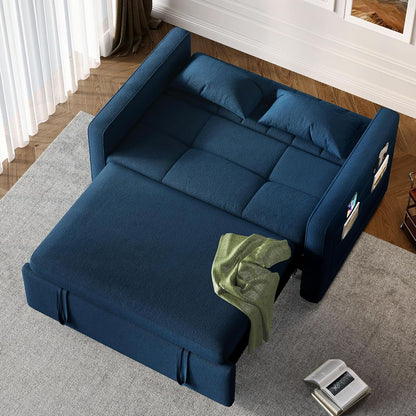 3-in-1 Convertible Sofa Bed, 55 In. Sleeper Sofa With Pull-Out Bed, Cat-Scratch-Proof Fabric Futon Couch With Adjustable Backrest And Side Pocket