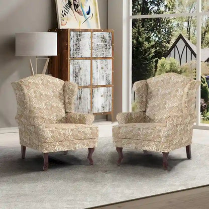 2 Set Traditional Wingback Accent Chairs Upholstered Armchair