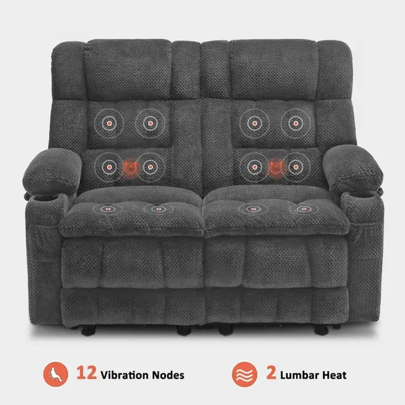 MCombo Power Loveseat Recliner, Electric Reclining Loveseat Sofa With Heat And Vibration, Cupholders, USB Charge Ports RS6314