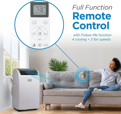 Black Plus Decker 10,000 BTU Portable Air Conditioner For Rooms Up To 450 Sq With Remote Control