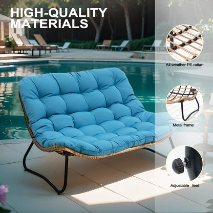 Crestlive Products Patio Loveseat, All-Weather Rattan Large Furniture With Soft Cushions, Outdoor Loveseat For Balcony, Poolside, Backyard, Beige