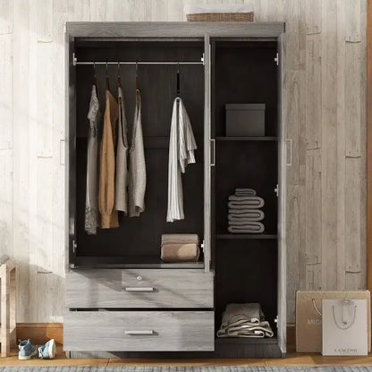 3-Door Mirror Wardrobe With Shelves And 2 Drawers