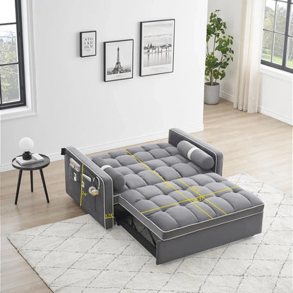 3-in-1 Sleeper Sofa Couch Bed For Living Room Apartment, Grey