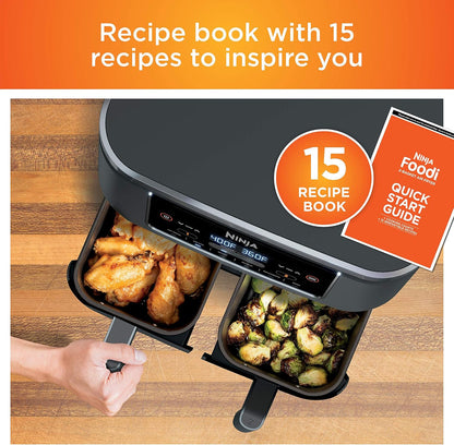 Ninja Foodi 10QT 6-in-1 DualZone Smart XL Air Fryer, 2 Independent 5QT Baskets, Smart Cook Thermometer, Match Cook, Smart Finish, Air Fry, DZ550